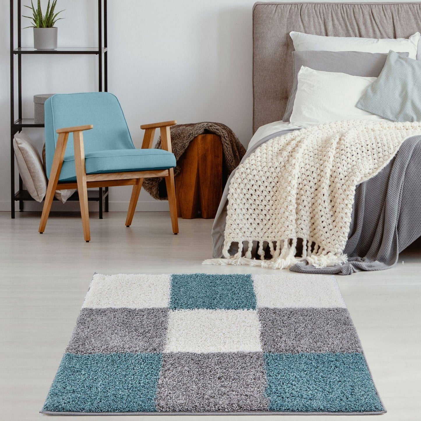 Myshaggy Geometric Duck Egg Blue Rug