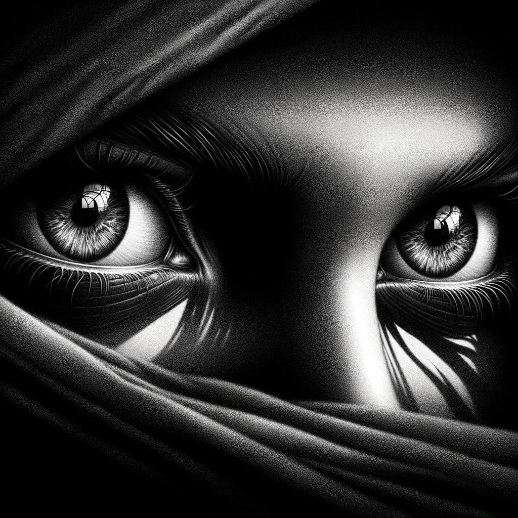 Mystery Gaze: Shadowed Eyes Cotton Cushion