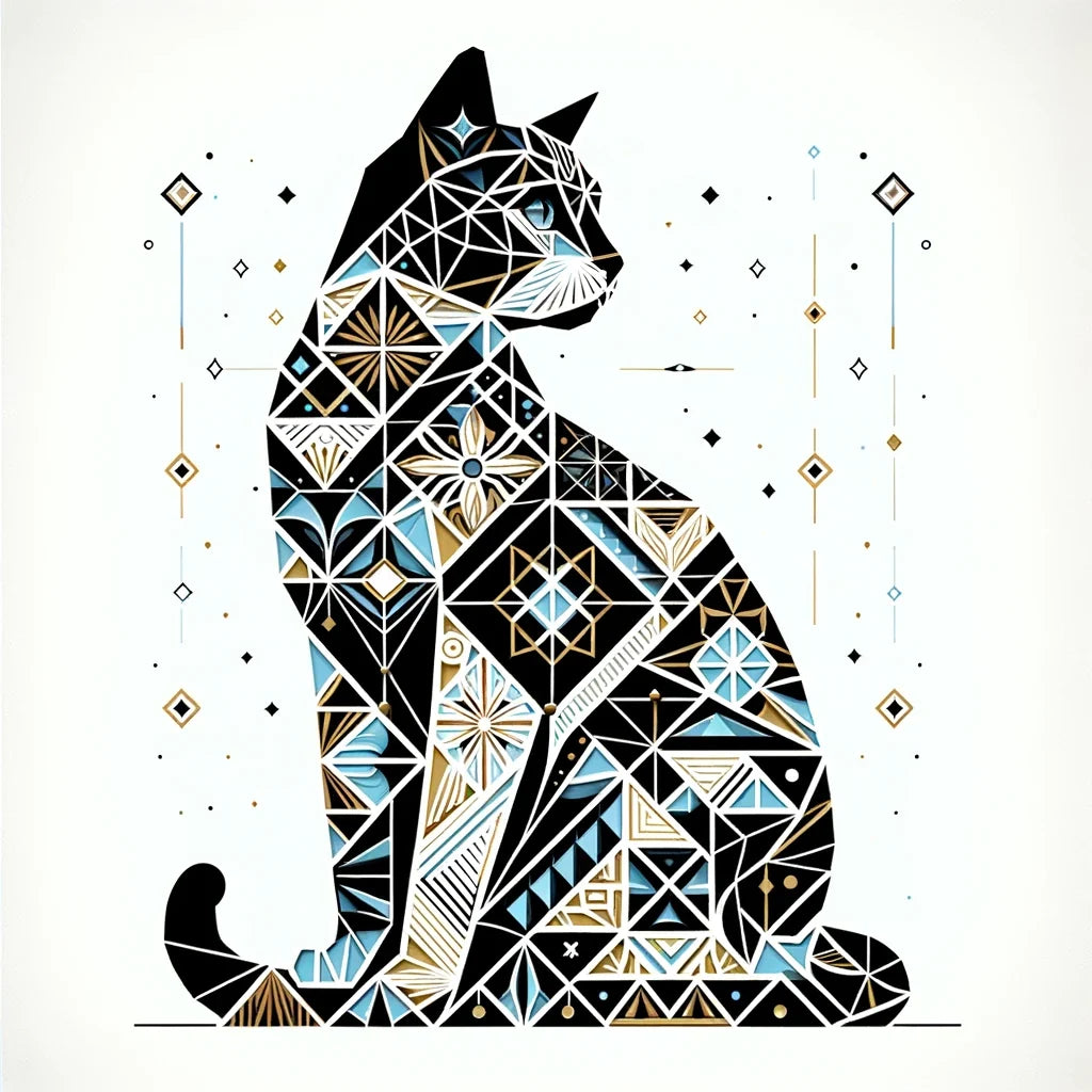 Mystic Azure Feline Mosaic Canvas