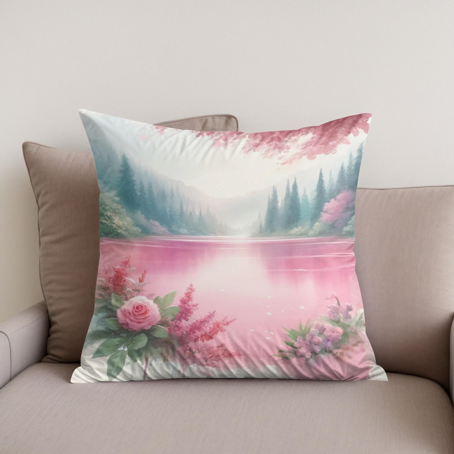 Pink Lake Serenity Cotton Cushion