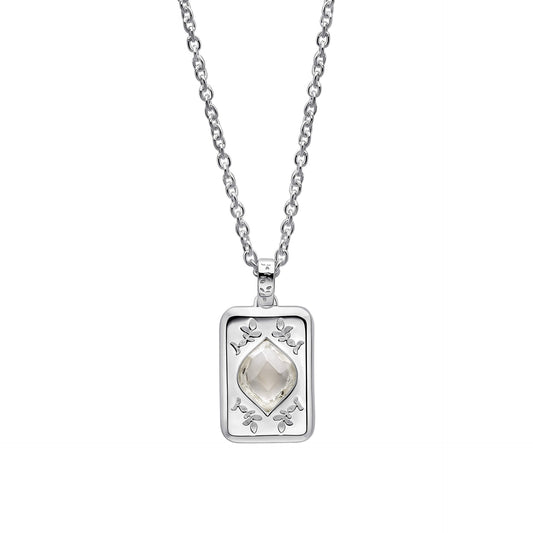 Laura Ashley Silver Foscot Damask White Topaz Necklace