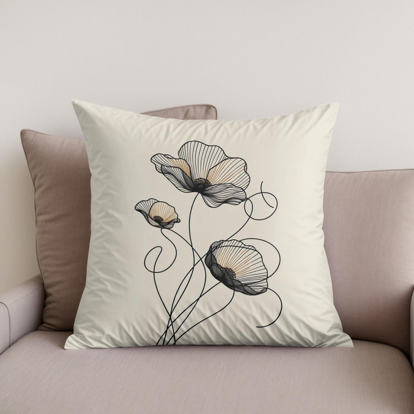 Golden Noir Poppies Cotton Cushion