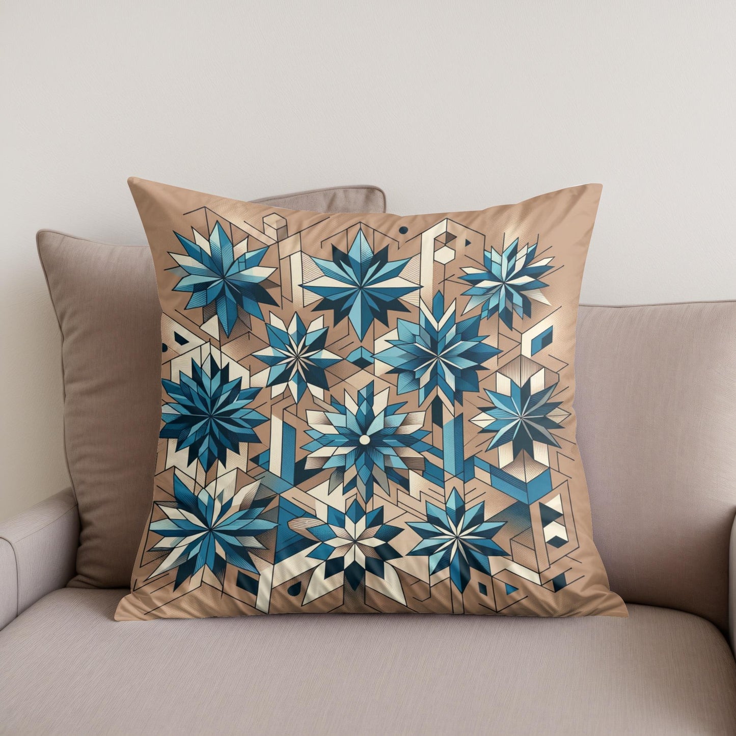 Geometric Blue Blossoms Cotton Cushion