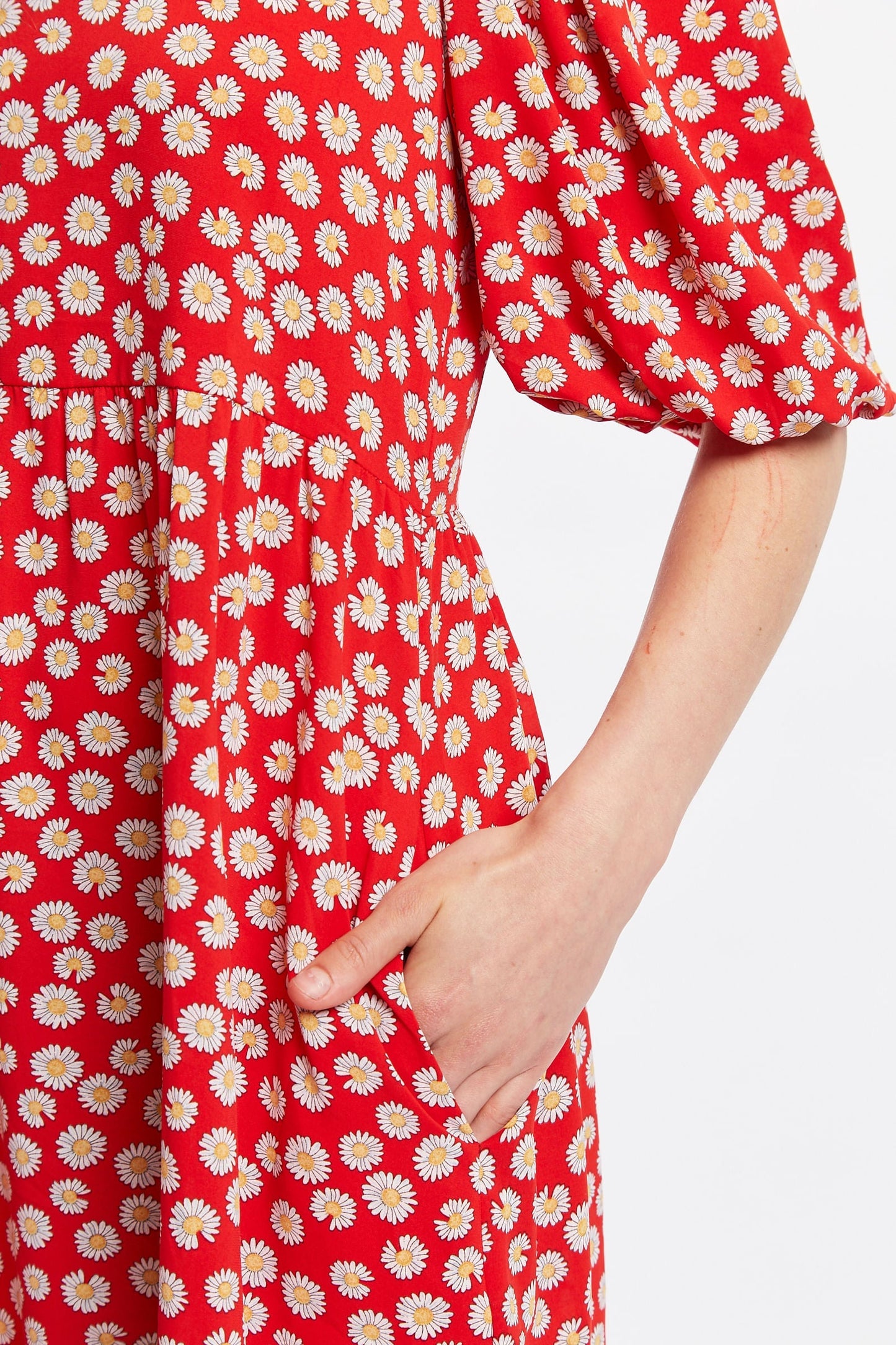 Louche Nacera Daisy Dancer Print Statement Sleeve Mini Dress - Red