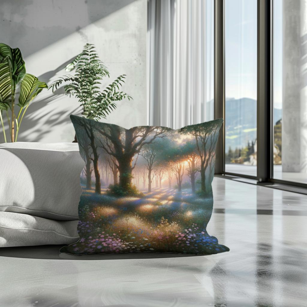 Dawn's Tranquil Glade Cotton Cushion