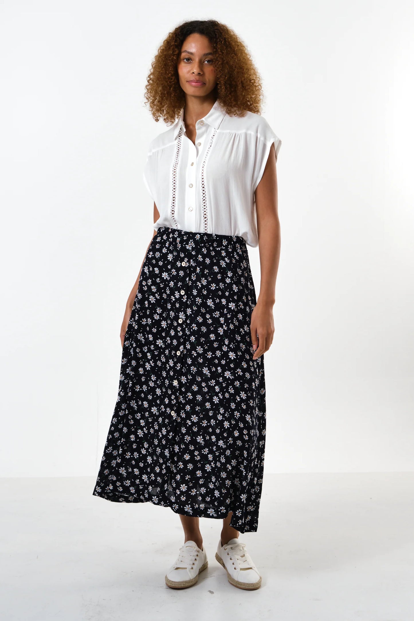 Nese Daisy Drop Print Midi Skirt