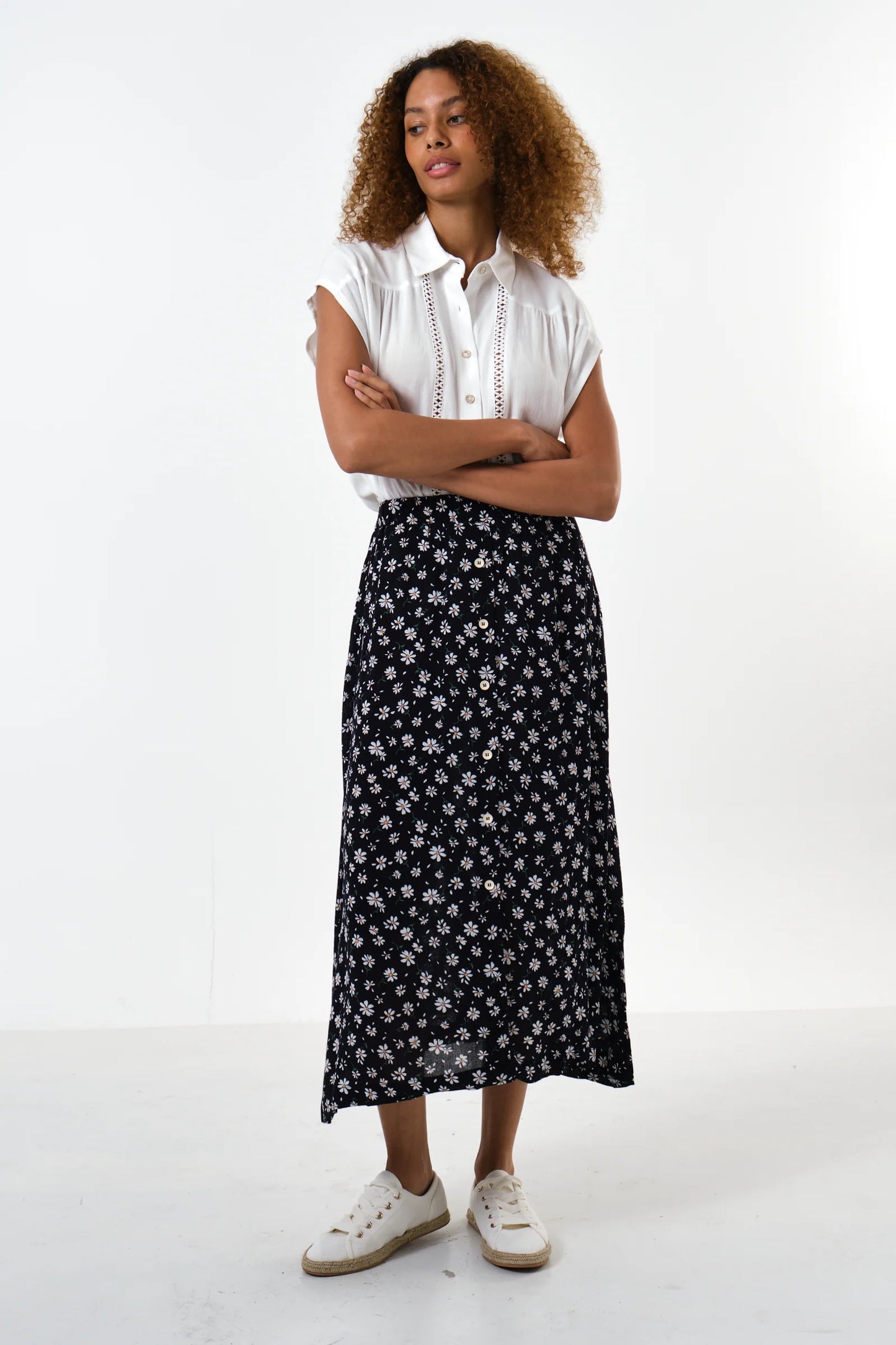 Nese Daisy Drop Print Midi Skirt
