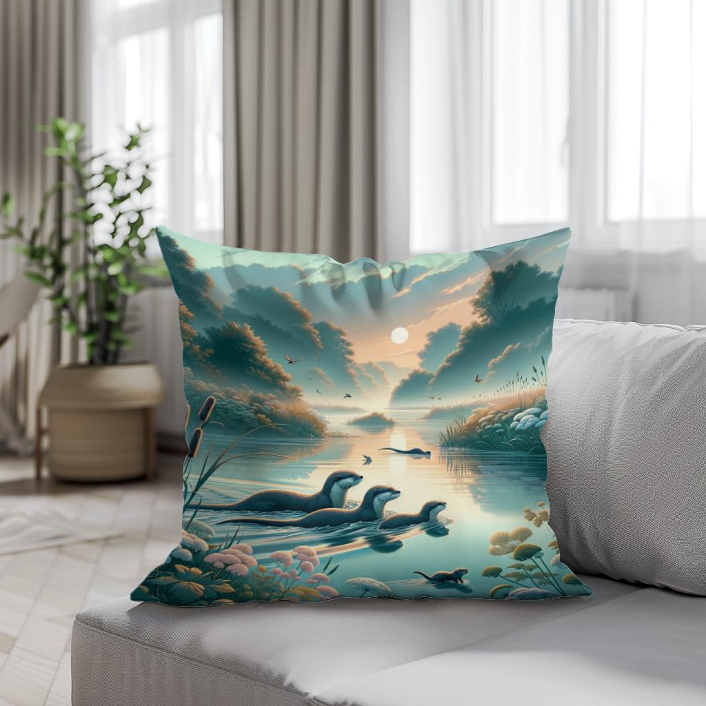 Dawn Otters Cotton Cushion