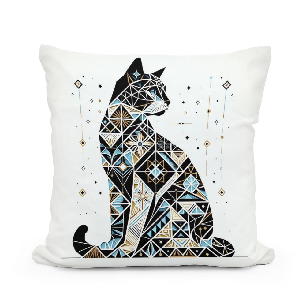 Mystic Azure Feline Mosaic Cotton Cushion