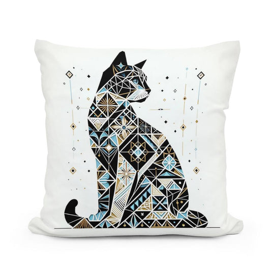 Mystic Azure Feline Mosaic Cotton Cushion