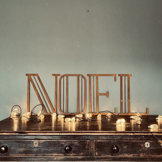 Christmas Mantle Fireplace Decoration NOEL In Rustic Rusted Art Deco Letters