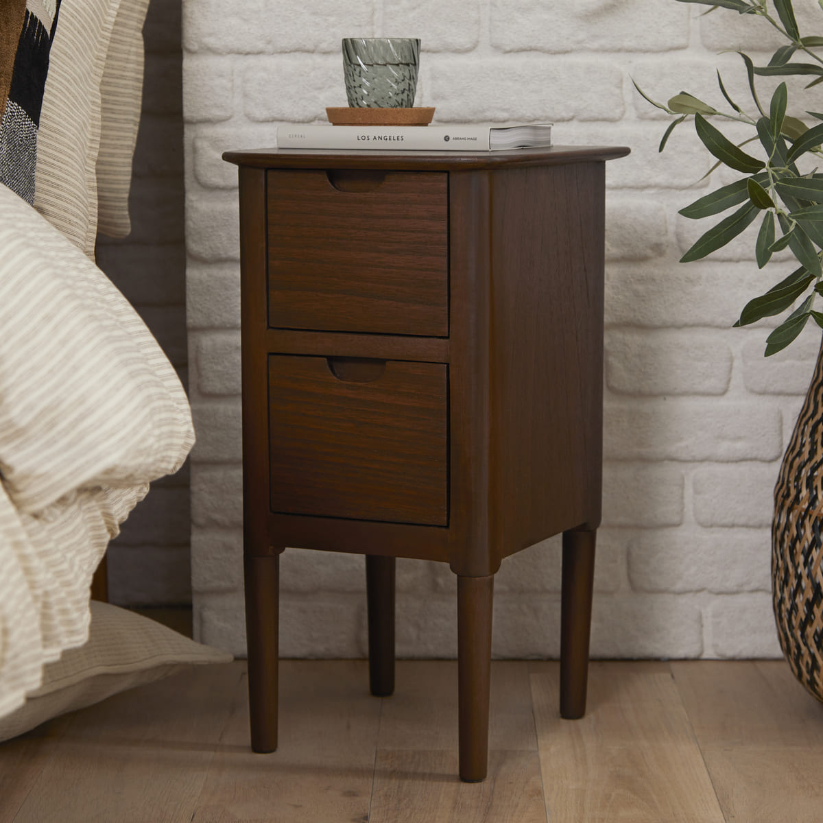 Norway Narrow Walnut Bedside Table