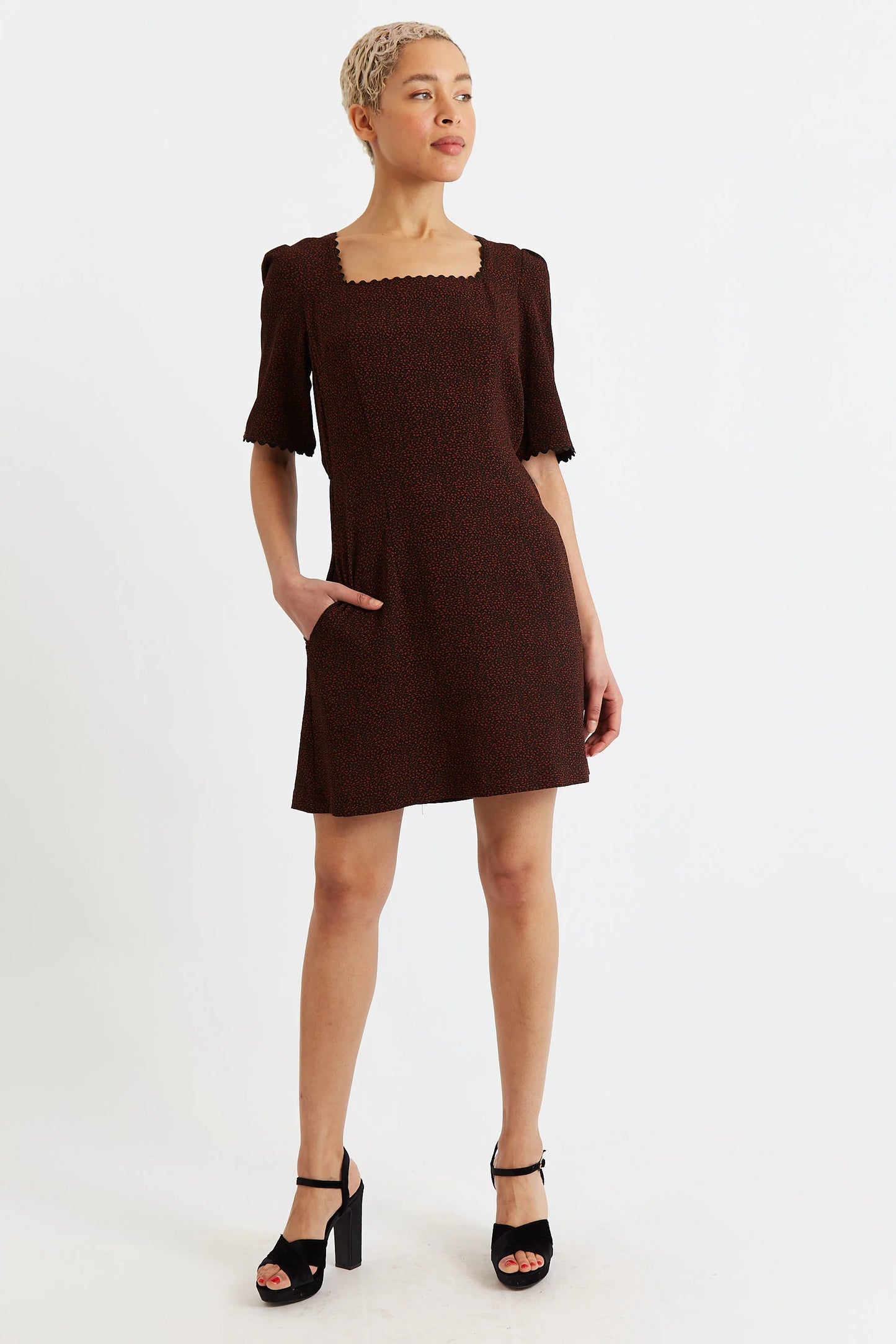 Nova Freckle Print Square Neck MIni Dress