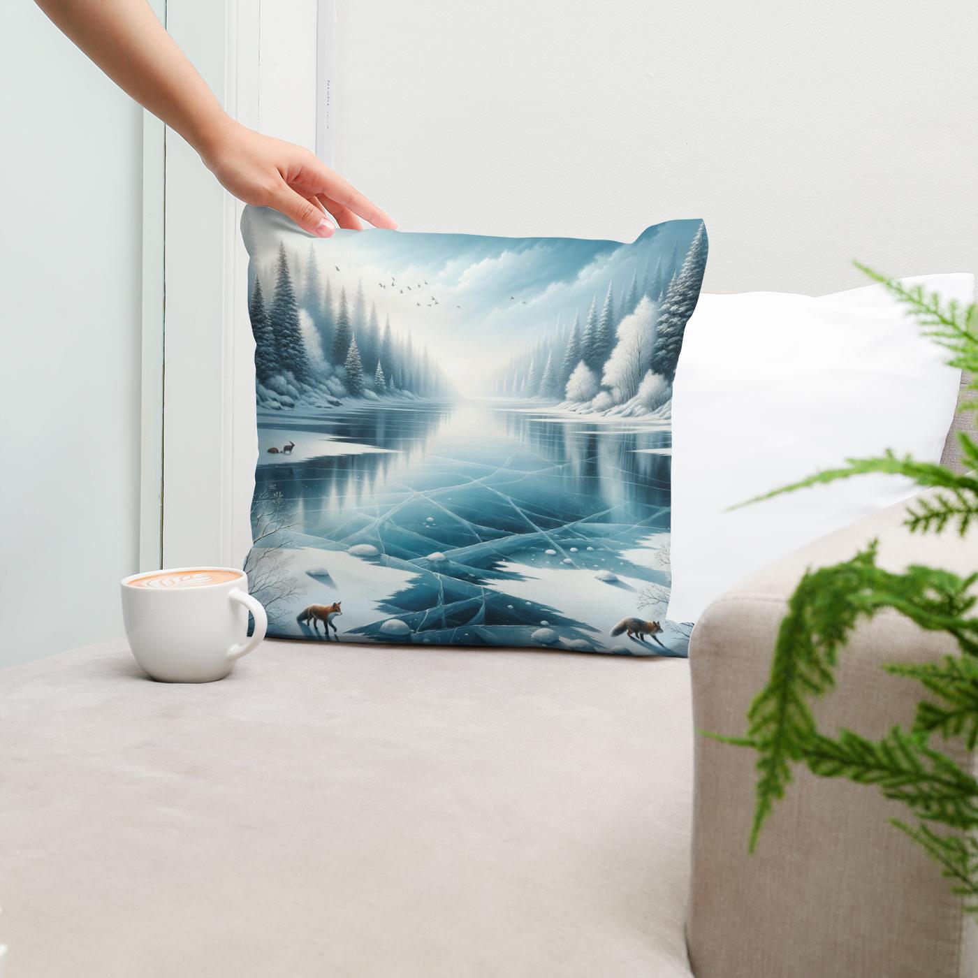 Frozen Lake Tranquility Cotton Cushion