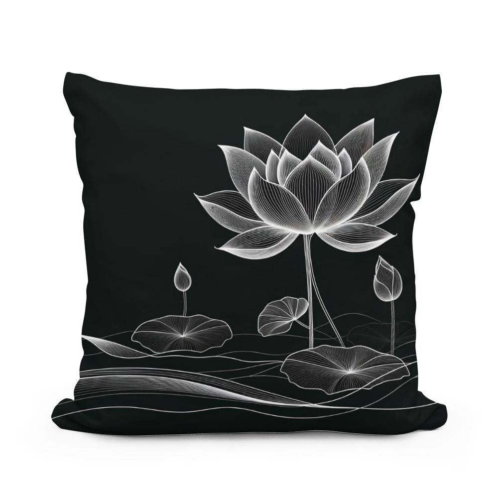 Lotus Noir Elegance Cotton Cushion