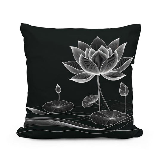 Lotus Noir Elegance Cotton Cushion