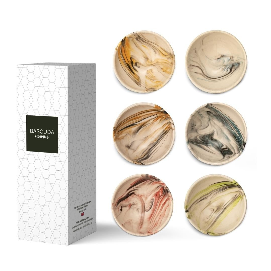 Set of 6 Ceramic Dip Bowls – Colonsay | Mocha, Marble Bloom – 8cm