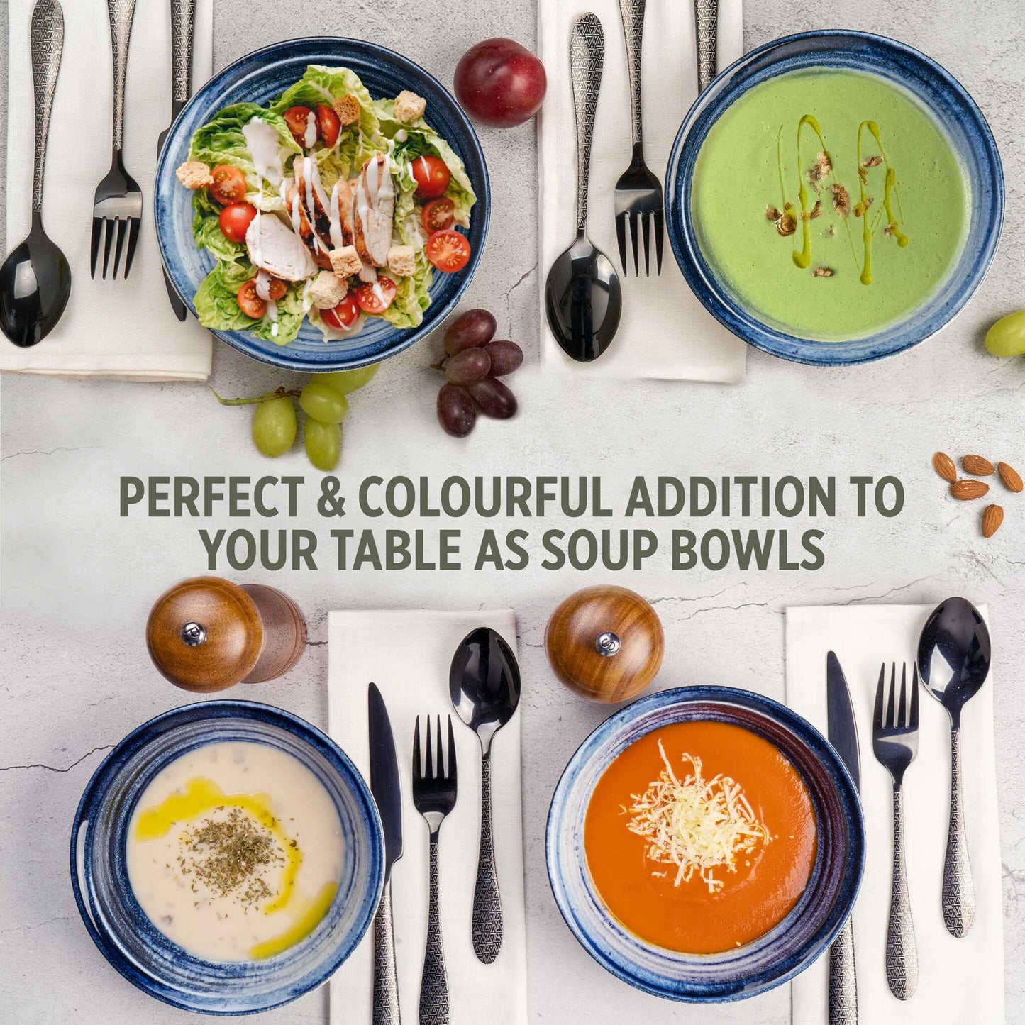 Set of 4 Porcelain Soup&Cereal Bowls – Morar, Deep Tide – 18cm