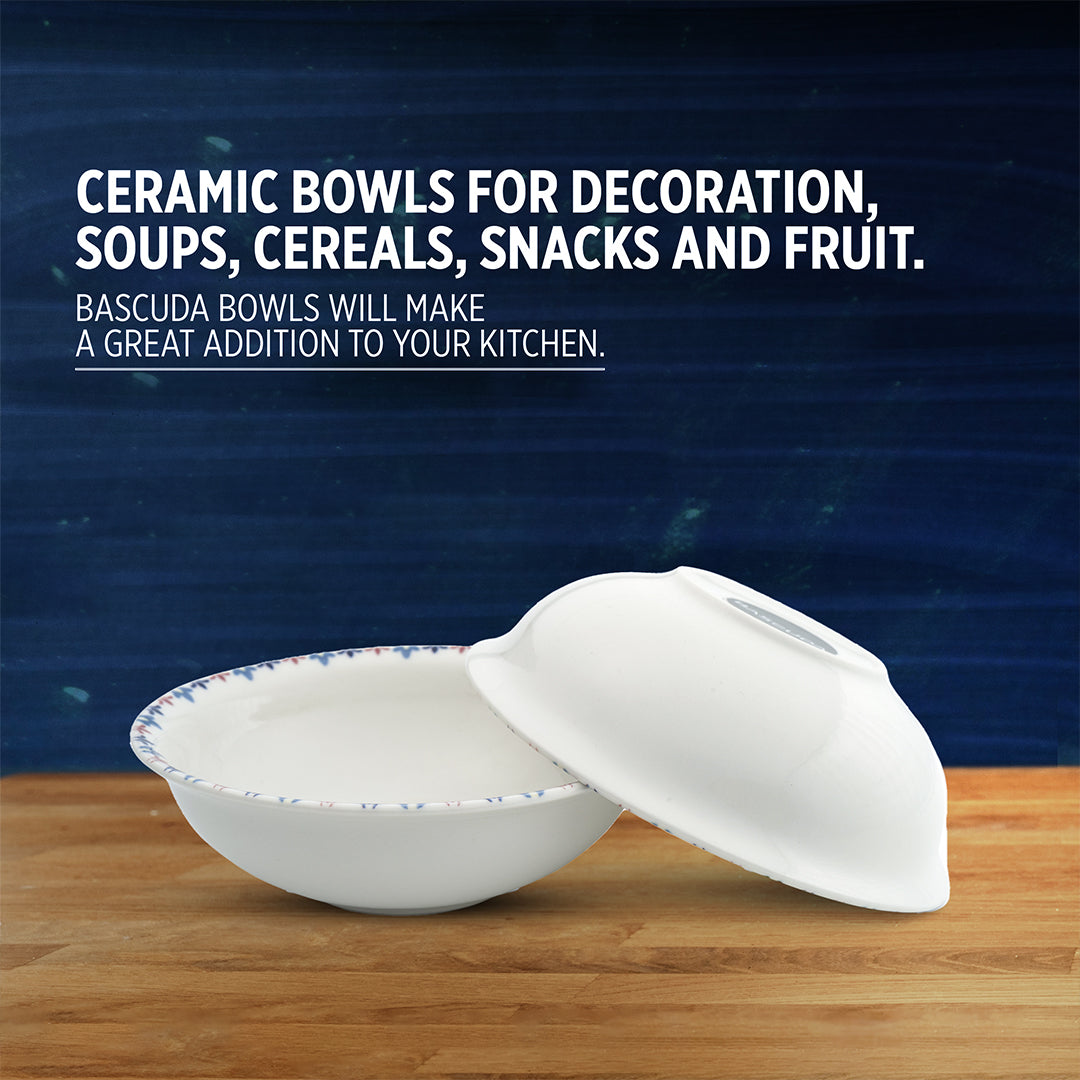 Set of 4 Porcelain Soup&Cereal Bowls – Fairlie, Petal Rim – 17cm