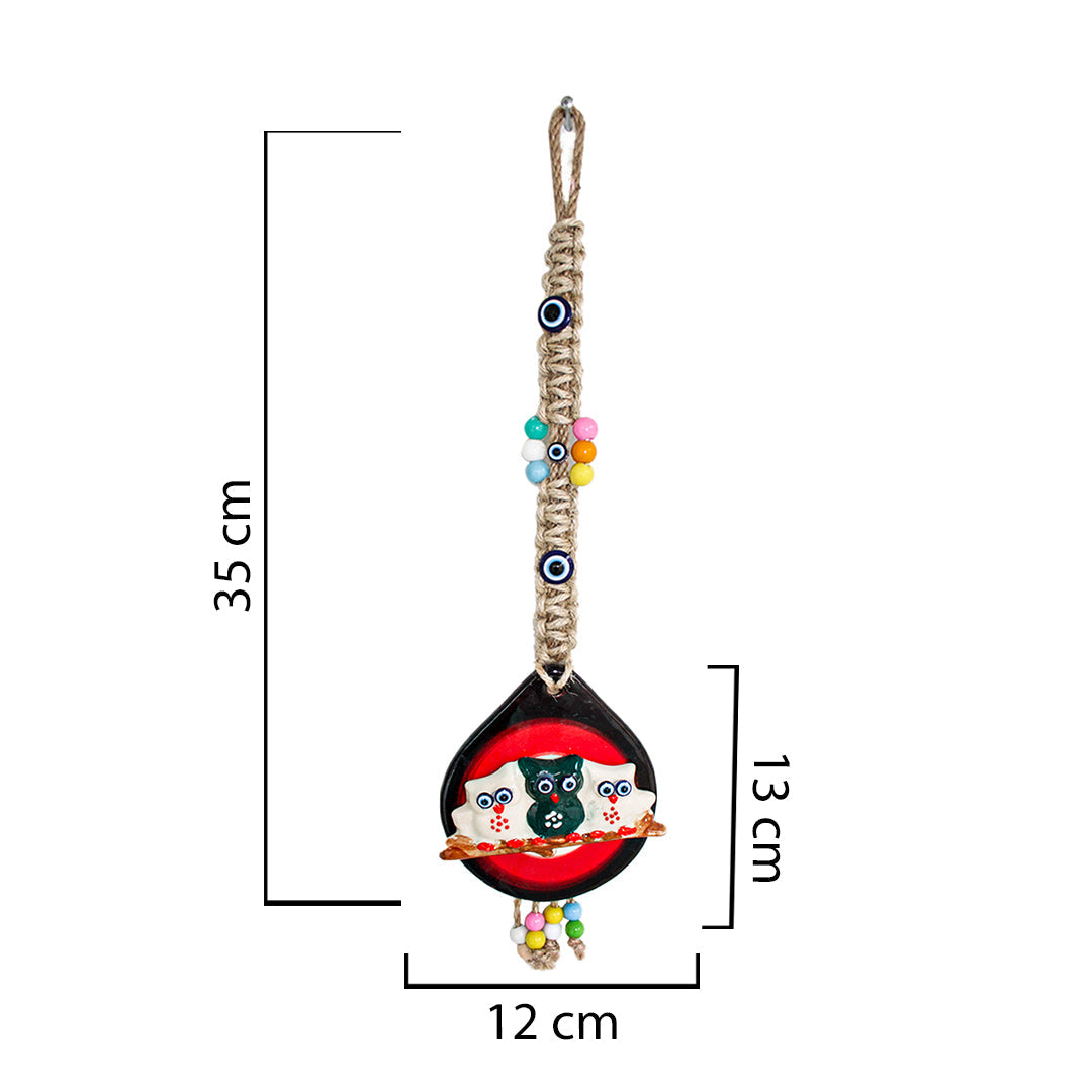 Handmade Ceramic Wall Decoration with Owl Trio, Red&Black