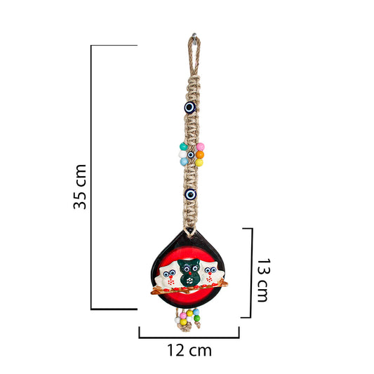 Handmade Ceramic Wall Decoration with Owl Trio, Red&Black