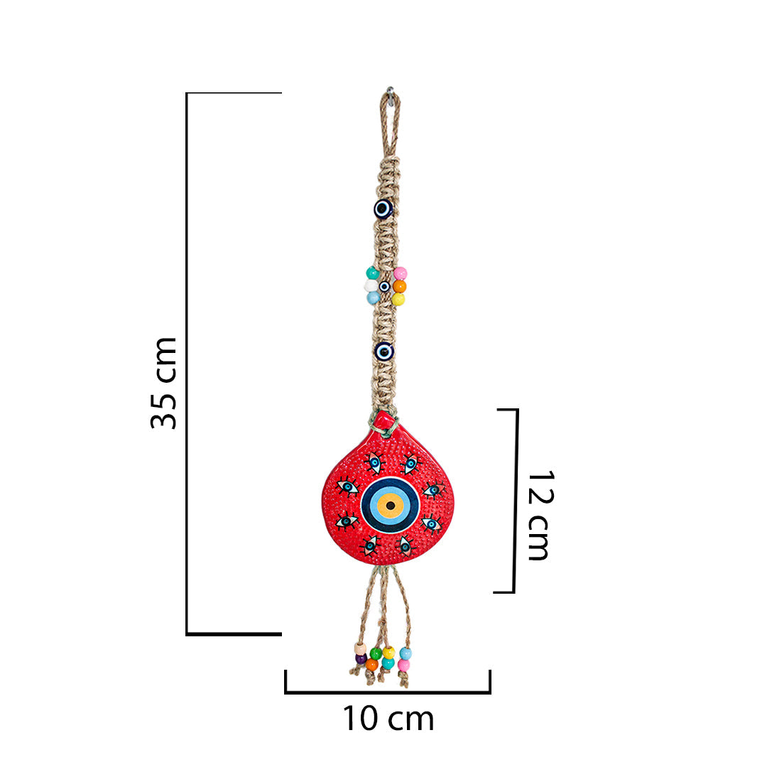 Handmade Ceramic Wall Decoration with Evil Eye, Red