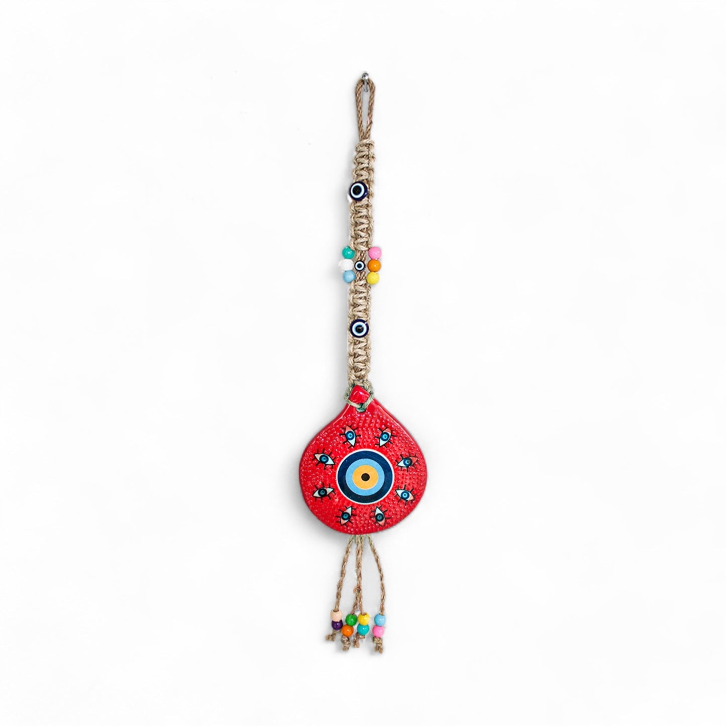 Handmade Ceramic Wall Decoration with Evil Eye, Red