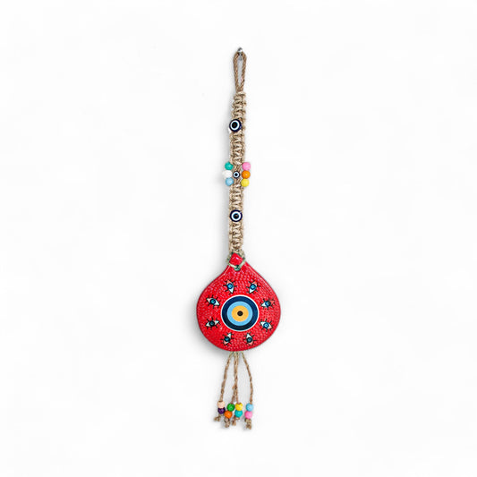 Handmade Ceramic Wall Decoration with Evil Eye, Red