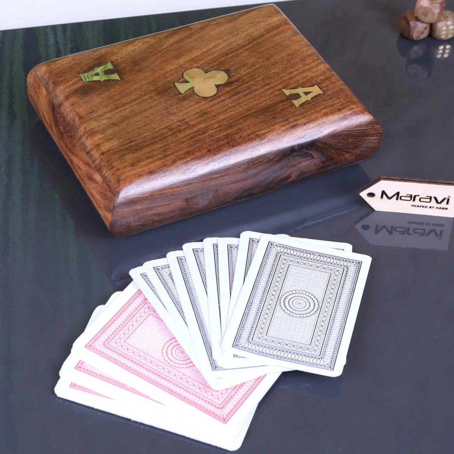 Nadu Double Wooden Playing Card Box With Playing Cards
