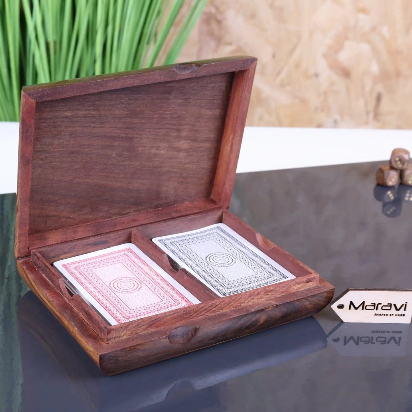 Nadu Double Wooden Playing Card Box With Playing Cards