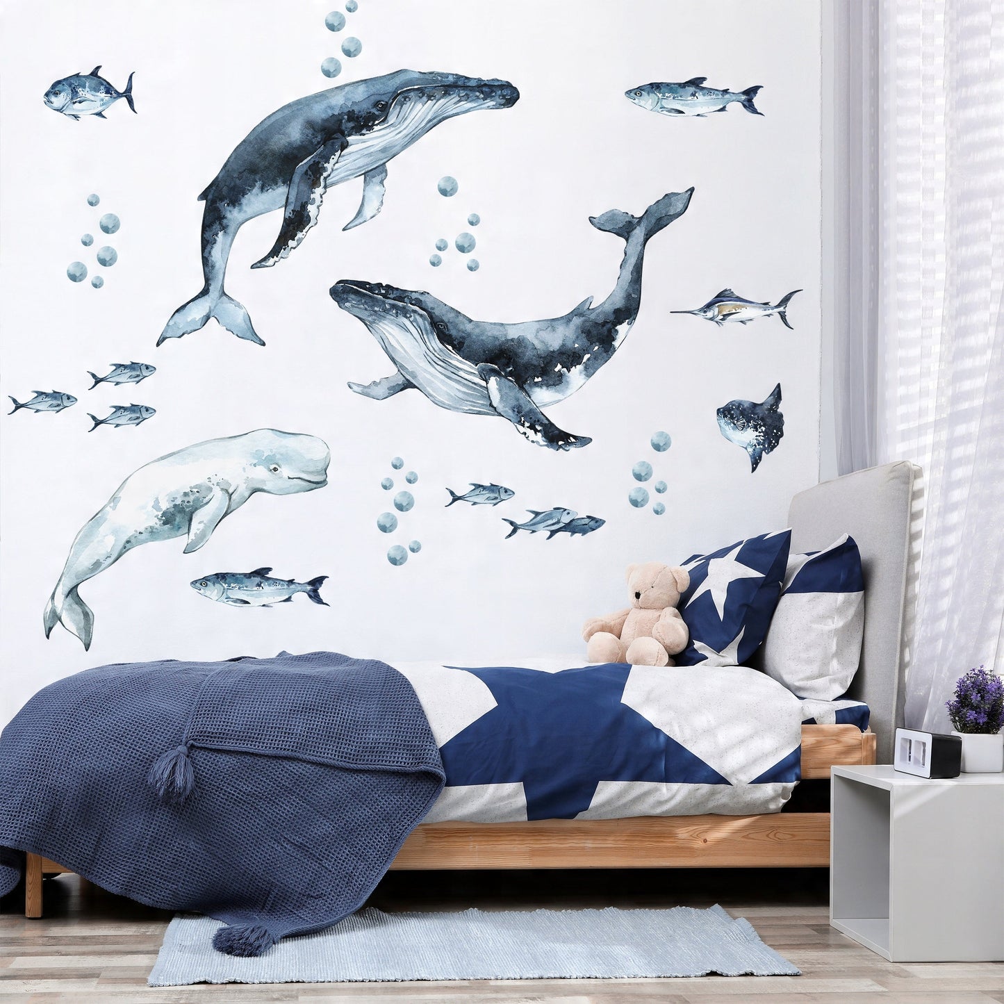 Whales & Fishes Decal Set - Ocean theme - Watercolour effect wall stickers