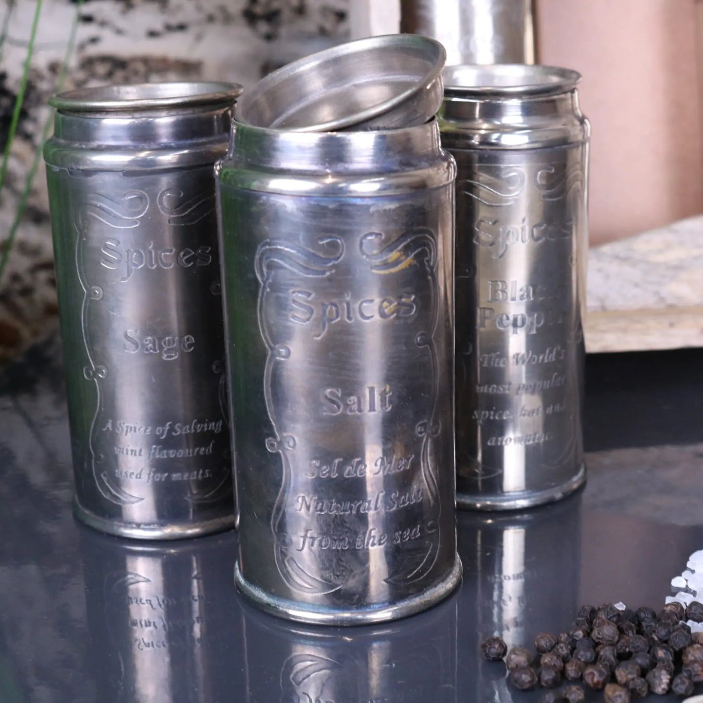 Namak Wooden Wall Mounted Spice Rack with 12 Metal Canisters