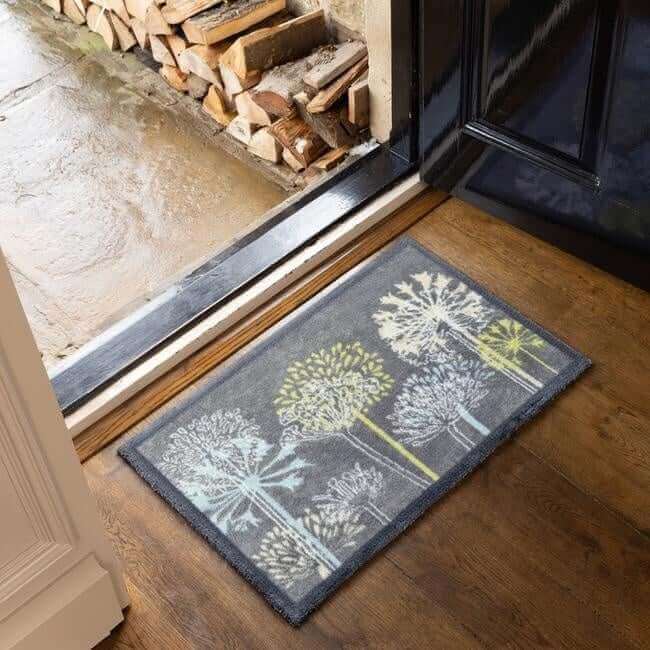 Eco-Washable Floral Design Mat in Grey