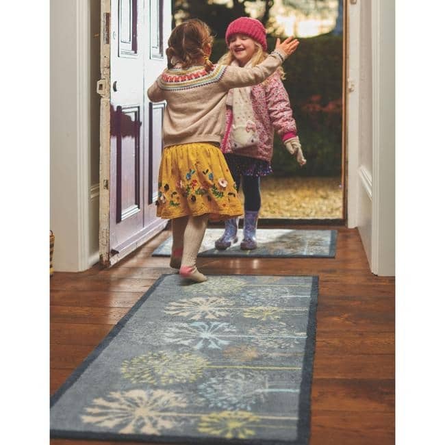 Eco-Washable Floral Design Mat in Grey