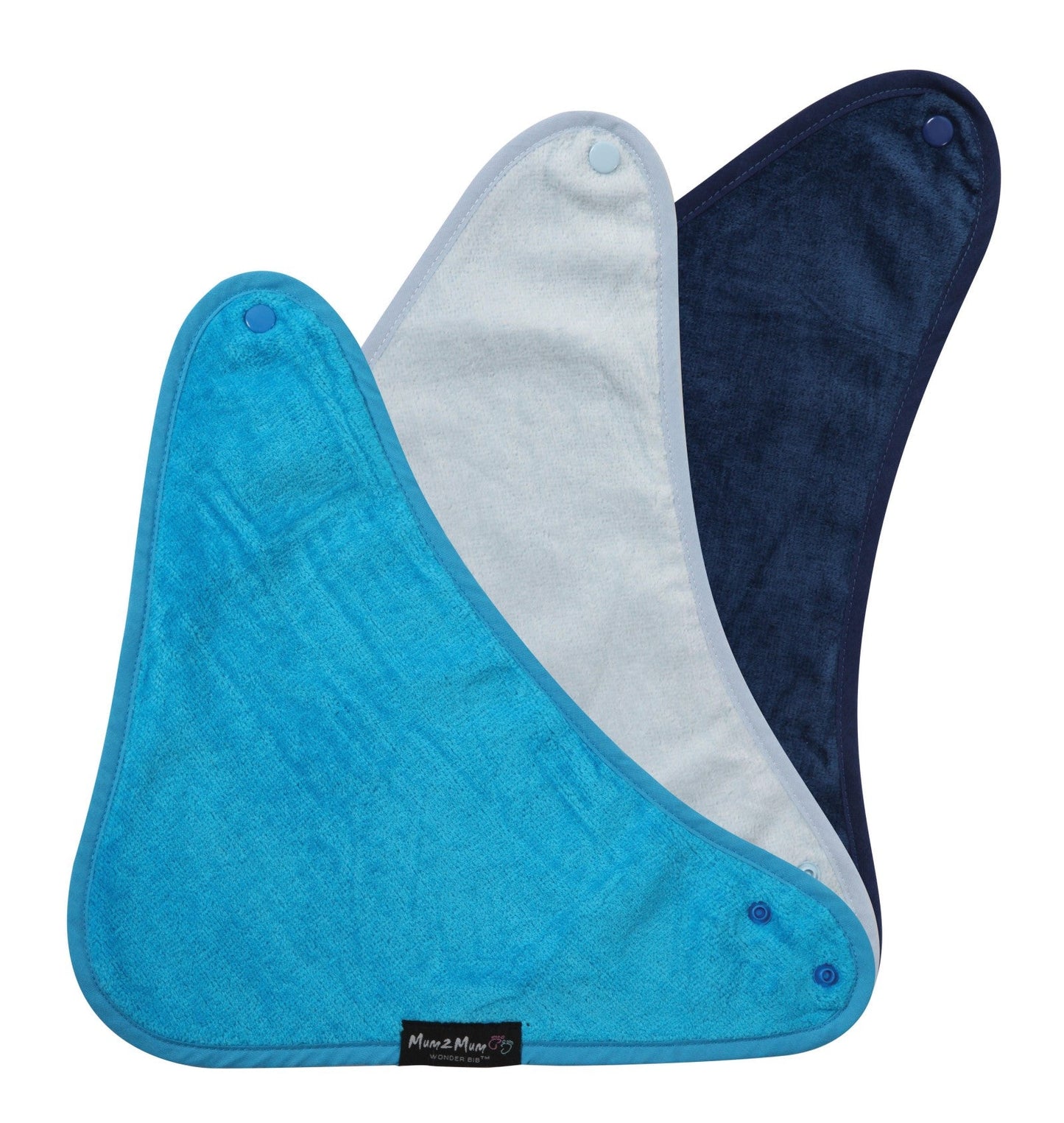3 PACK - Mum 2 Mum Bandana Style Baby Bibs - Navy / Baby Blue / Teal