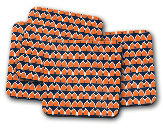 Navy Blue and Orange Retro Geometric Design Coaster, Table Decor Drinks Mat
