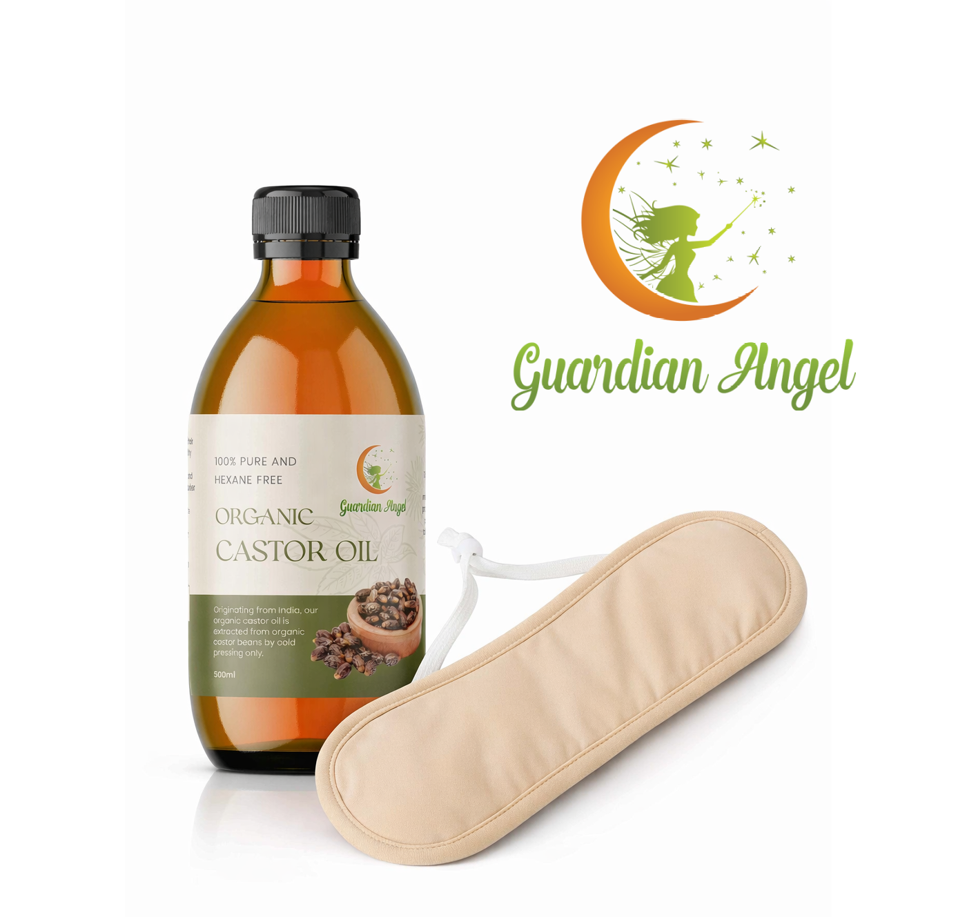 Organic Castor Oil 2 Piece Pack with a Bamboo Neck Wrap