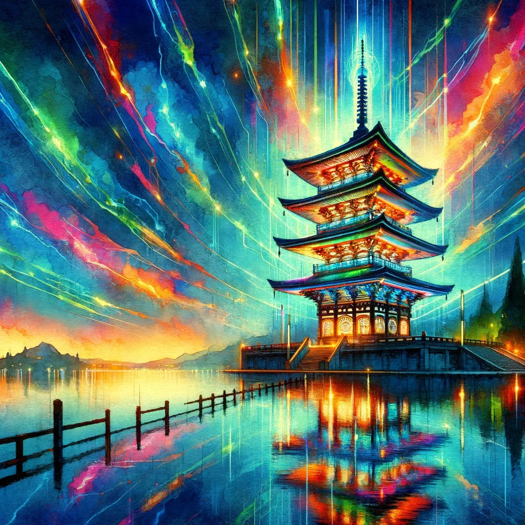 Neon Reflection Pagoda Cotton Cushion