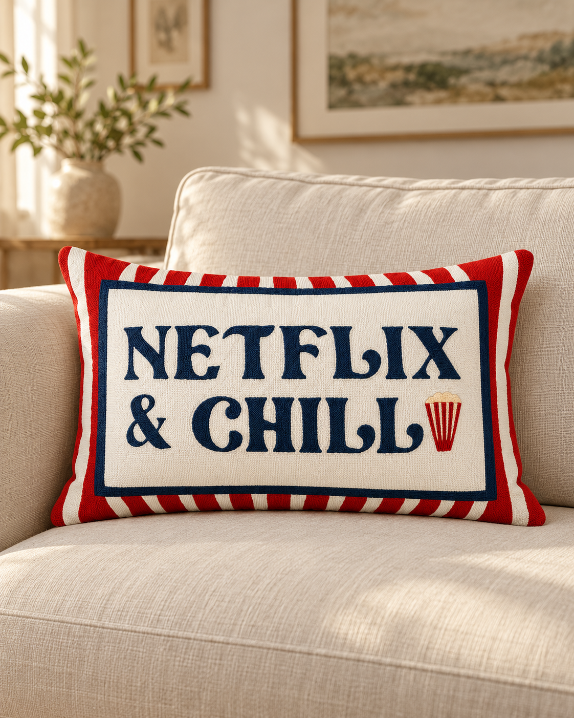 Netflix & Chill Needlepoint Pillow