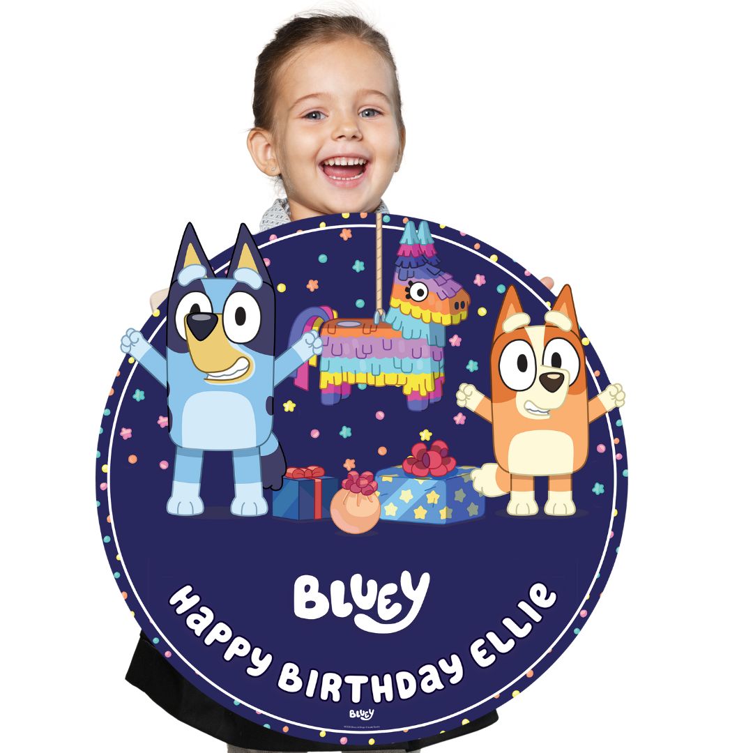 XC035-C-M-003 Bluey Purple Cardboard Personalised Sign Pinata Theme Height 76 cm Width 76 cm