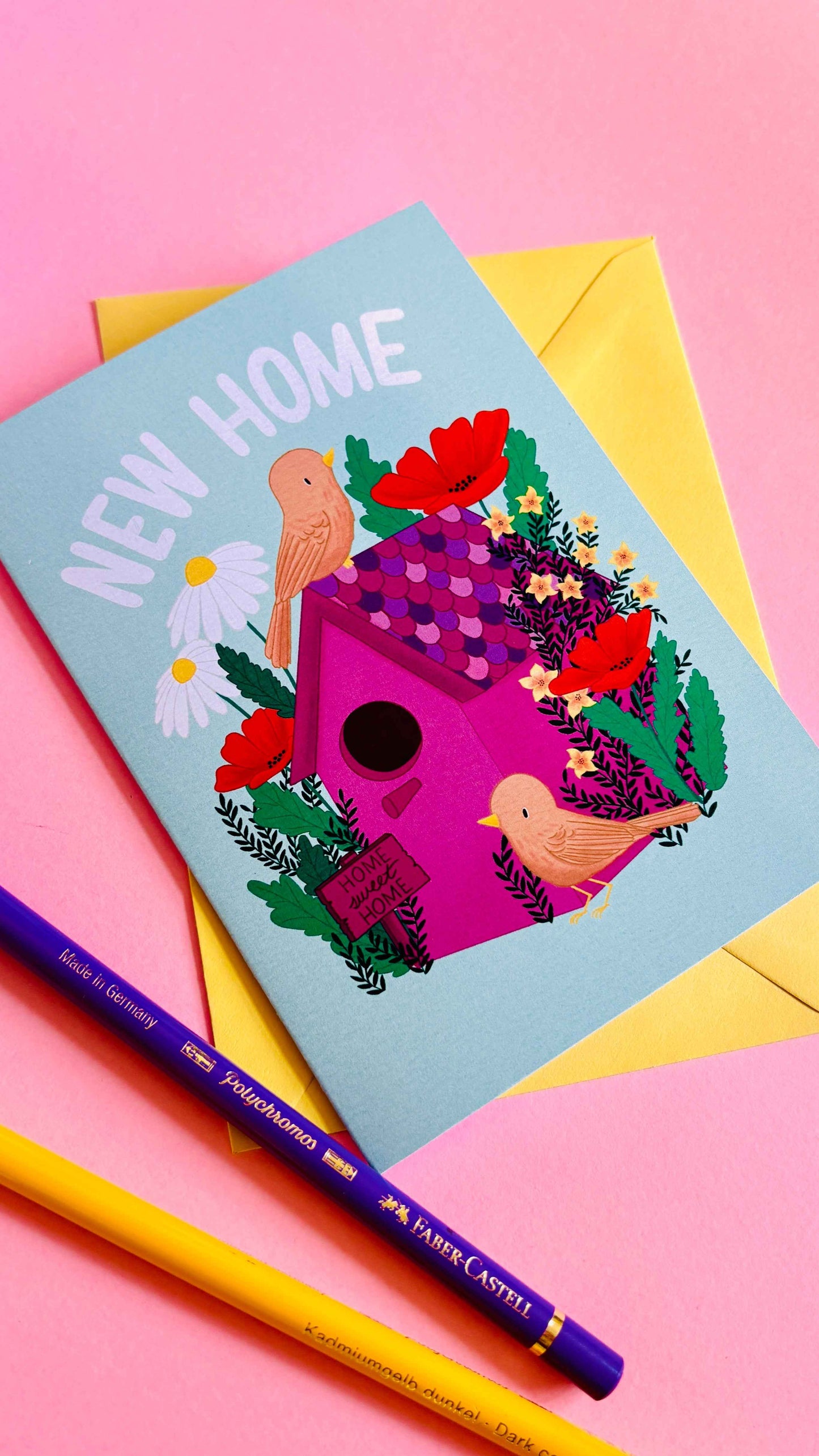 New Home Card- Cute and Colourful Handmade Floral Birdhouse Greetings Card