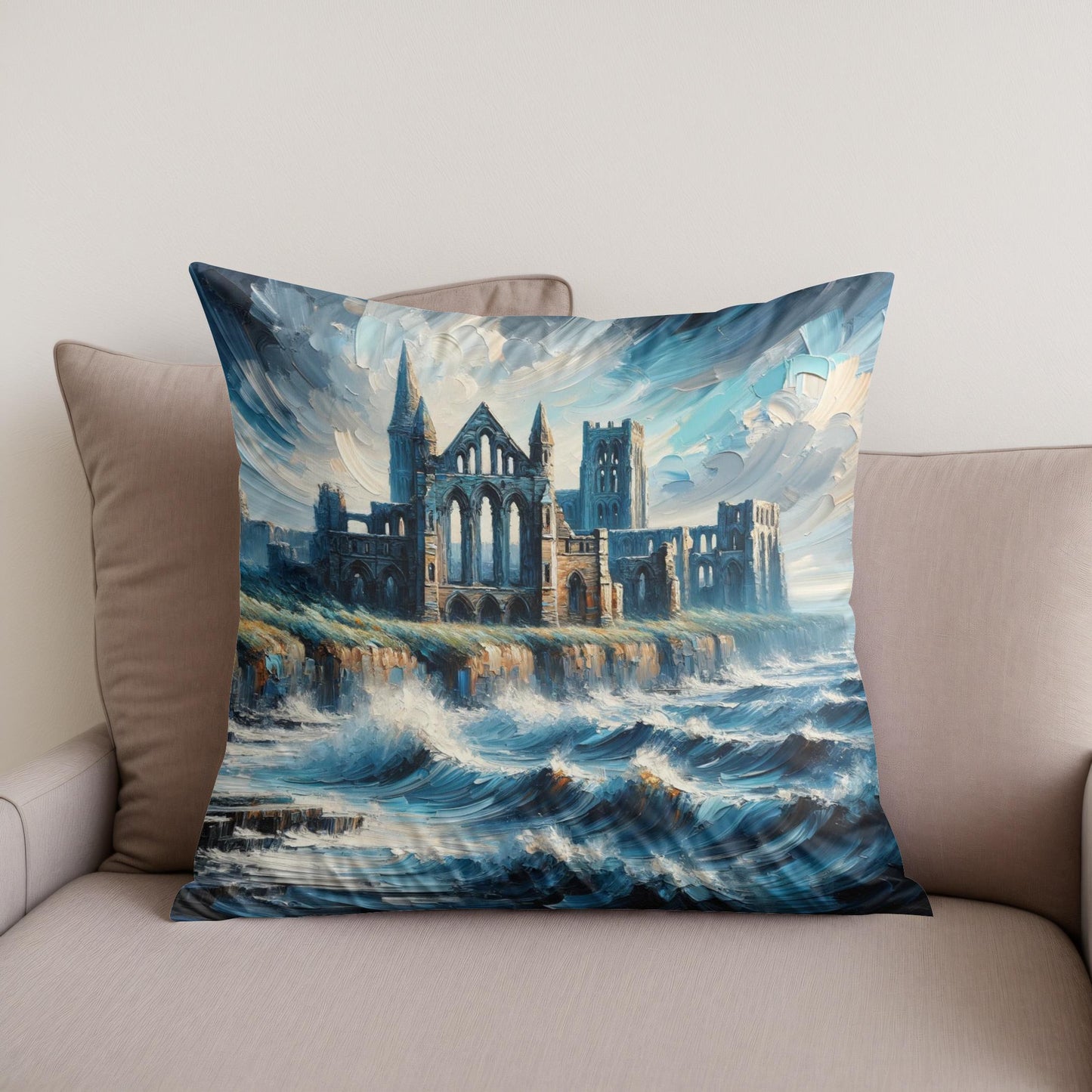 Newcastle Tynemouth Priory Coastal Impressions Cotton Cushion