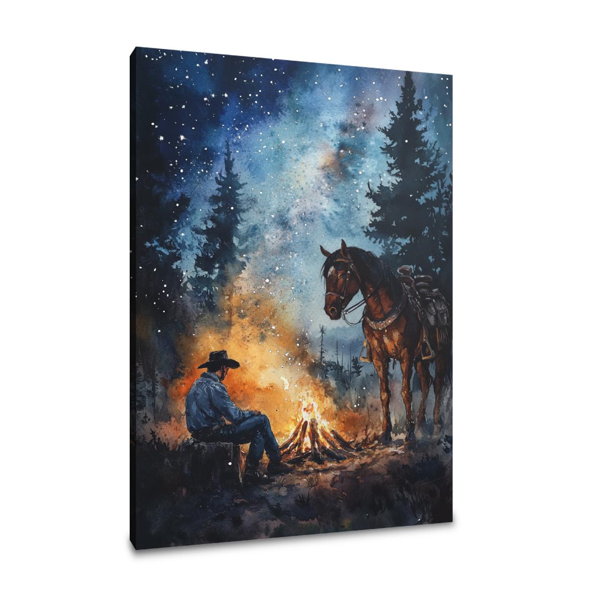 Cowboy's Fireside Canvas