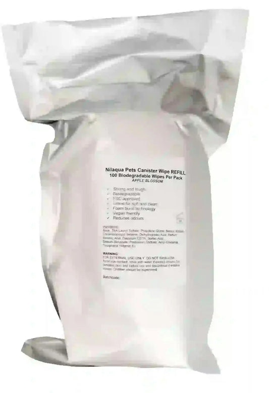 Nilaqua Biodegradable Bamboo Pet Wipes - 100pk Apple Refills