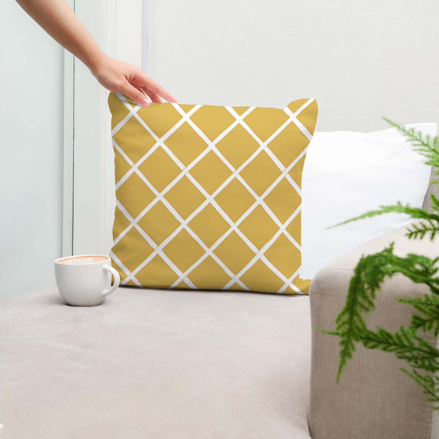 Mustard Diamond Grid Cotton Cushion