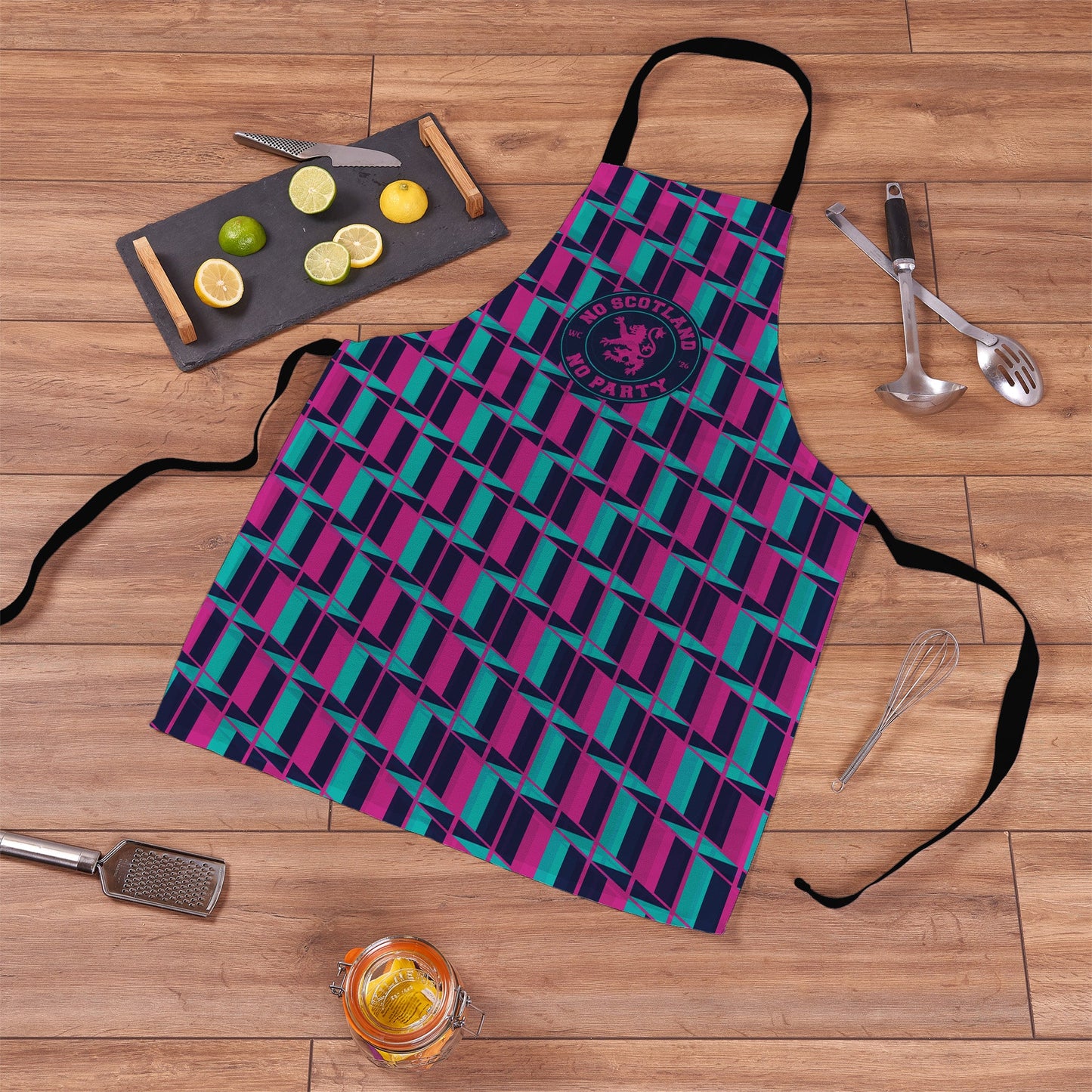 No Scotland No Party - Blue & Pink Pattern - Water-Resistant Adults Apron