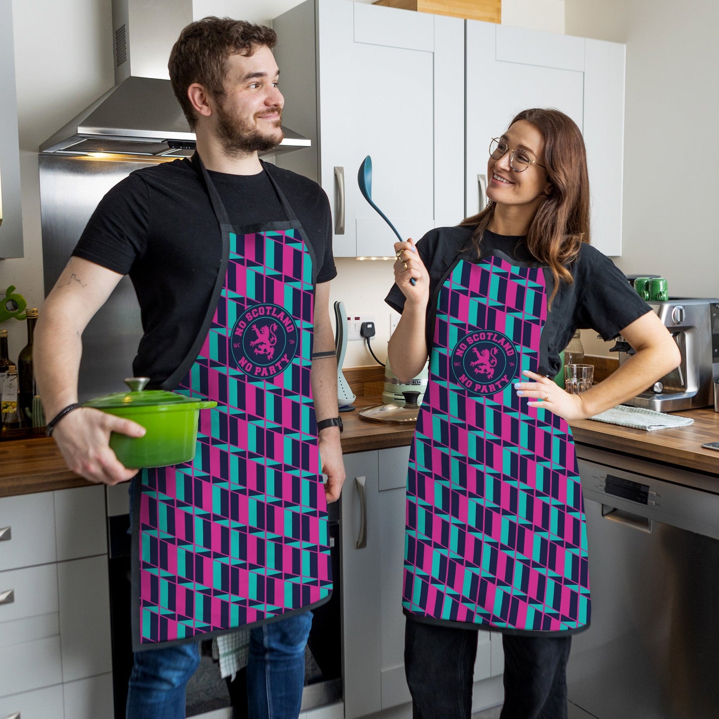 No Scotland No Party - Blue & Pink Pattern - Water-Resistant Adults Apron