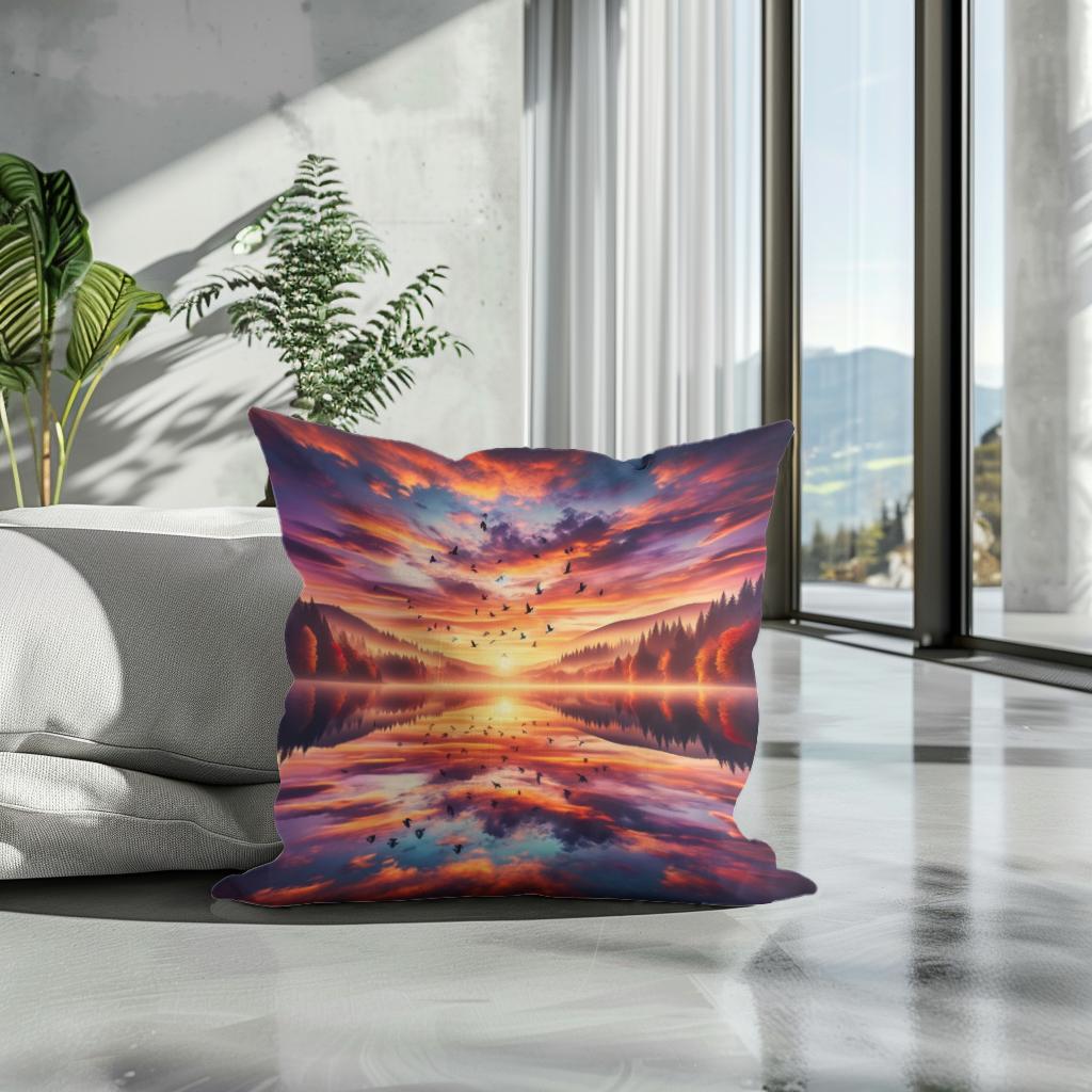 Autumn Lake Sunset Cotton Cushion