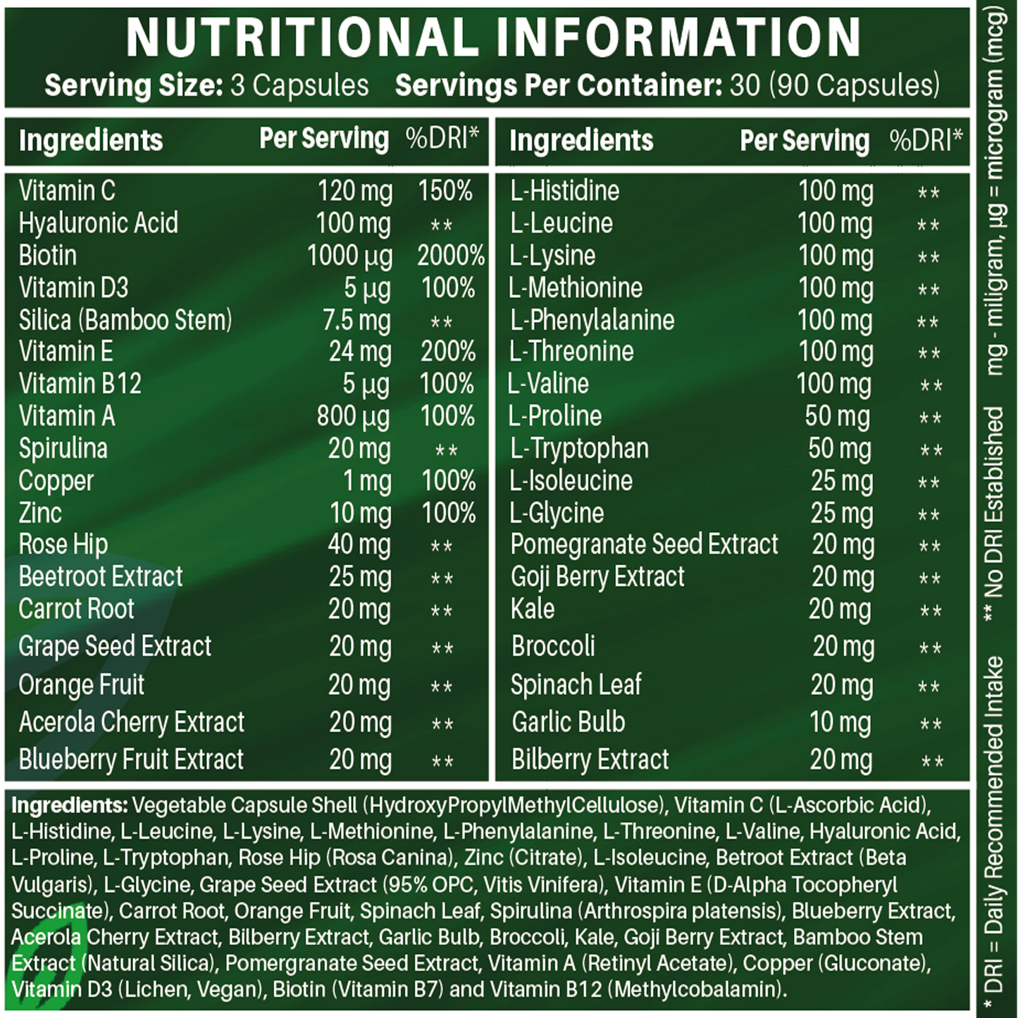 Advanced Vegan Collagen | Plant-Based Ingredients Including Essential Amino Acids | 90 Capsules | 1 Month | Hair, Skin, Nails and Joints | Collagen Supplements for Men & Women