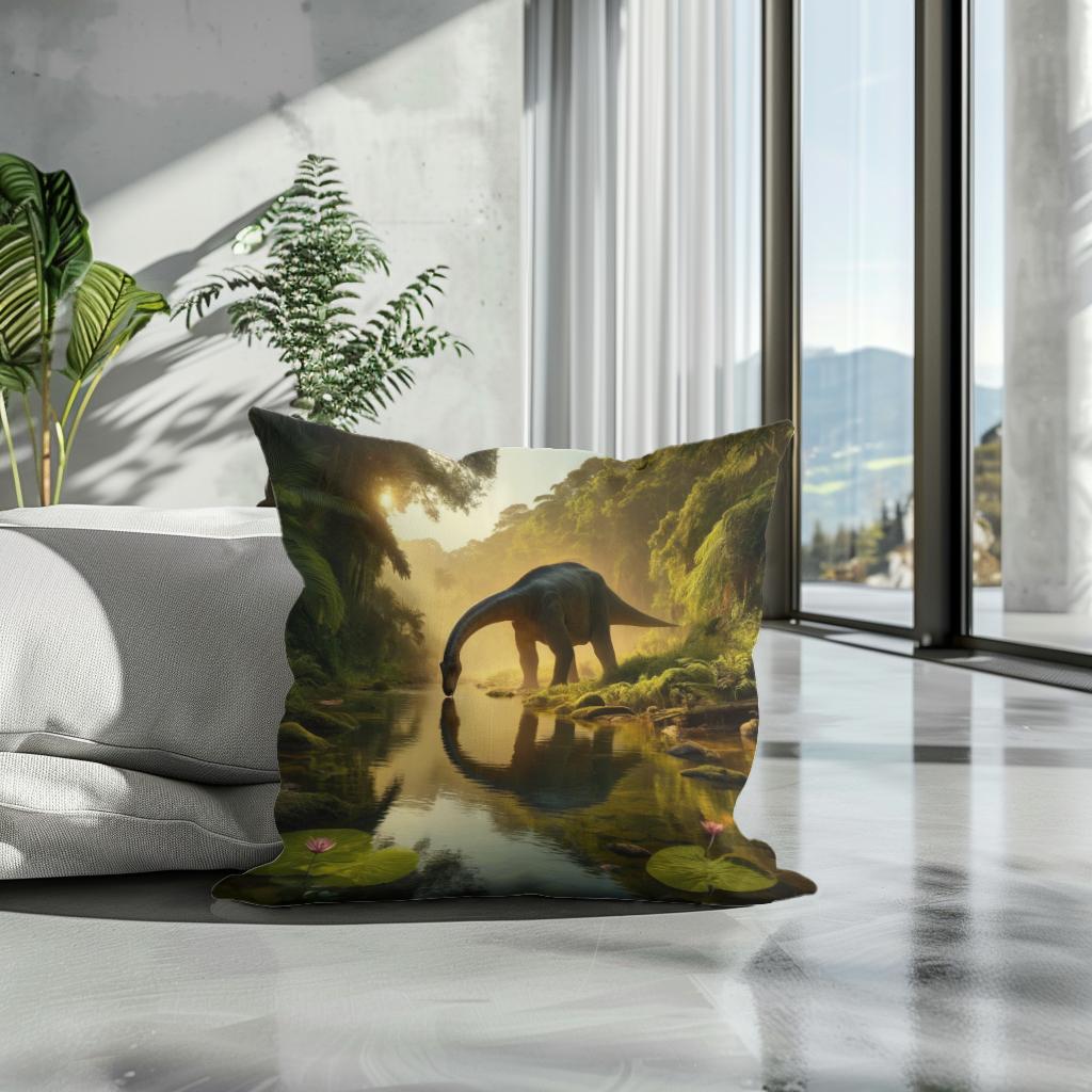 Golden Hour Brachiosaurus Cotton Cushion